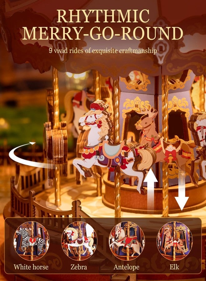 Rolife DIY 3D Wooden Puzzle for Adults, Classic Carousel Wood Puzzle Music Boxes, for Princess Girls Teens, Creative Hobbies Crafts Toys Model Building Kits - Image 4